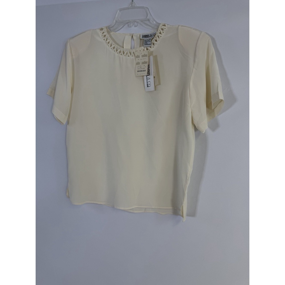 Deadstock Vtg 90s Ivory Silk Top Short Sleeve Blouse L Classic Quiet Luxury NWT - Picture 4 of 11